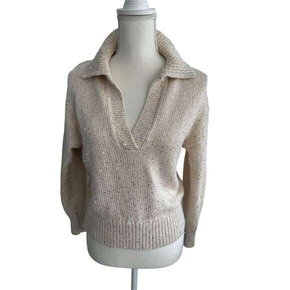 J CREW Beige Sequined Metallic Pullover Sweater Size XS - Picture 3 of 9